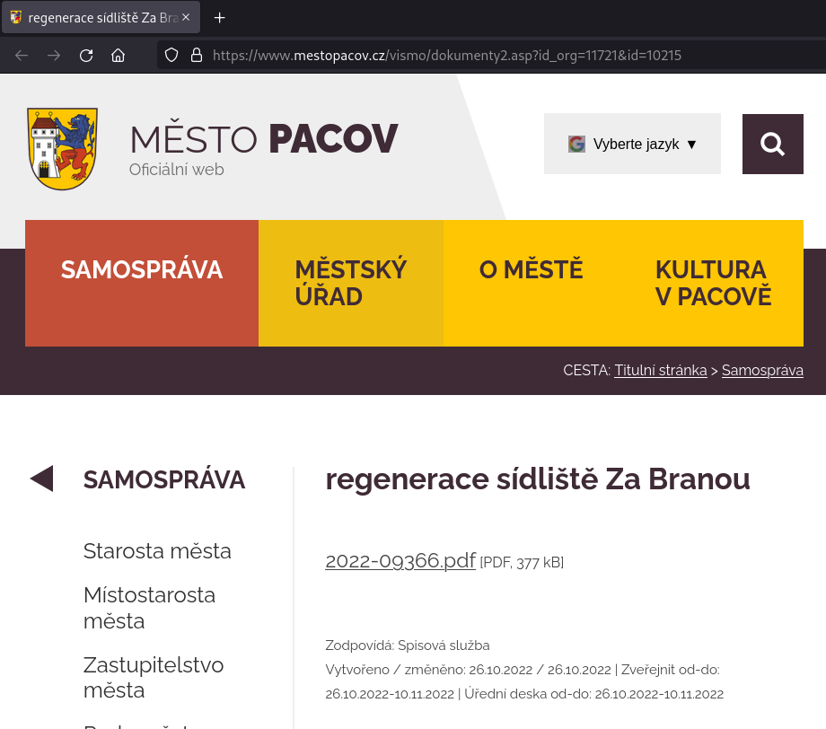 zveřejnění rozhodnutí Za Branou