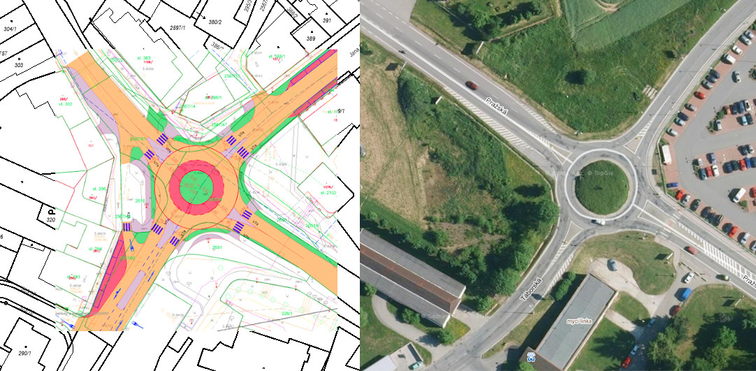 porovnání velikosti kruháče Pacov vs. Pelhřimov u Kauflandu